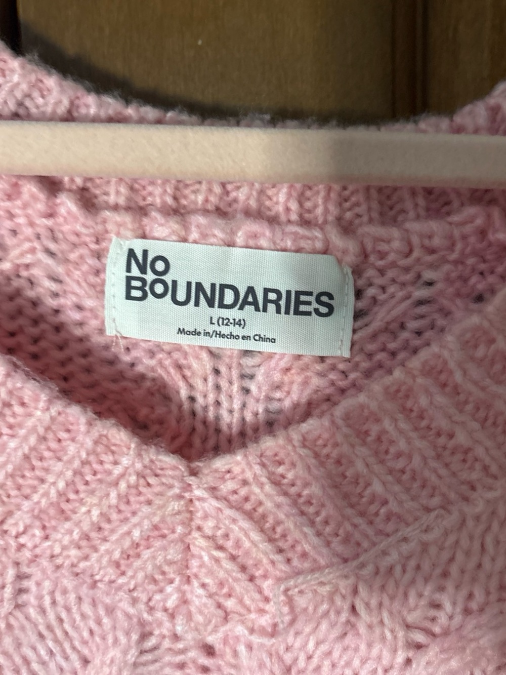 No Boundaries Pink V-Neck Cable Knit Sweater